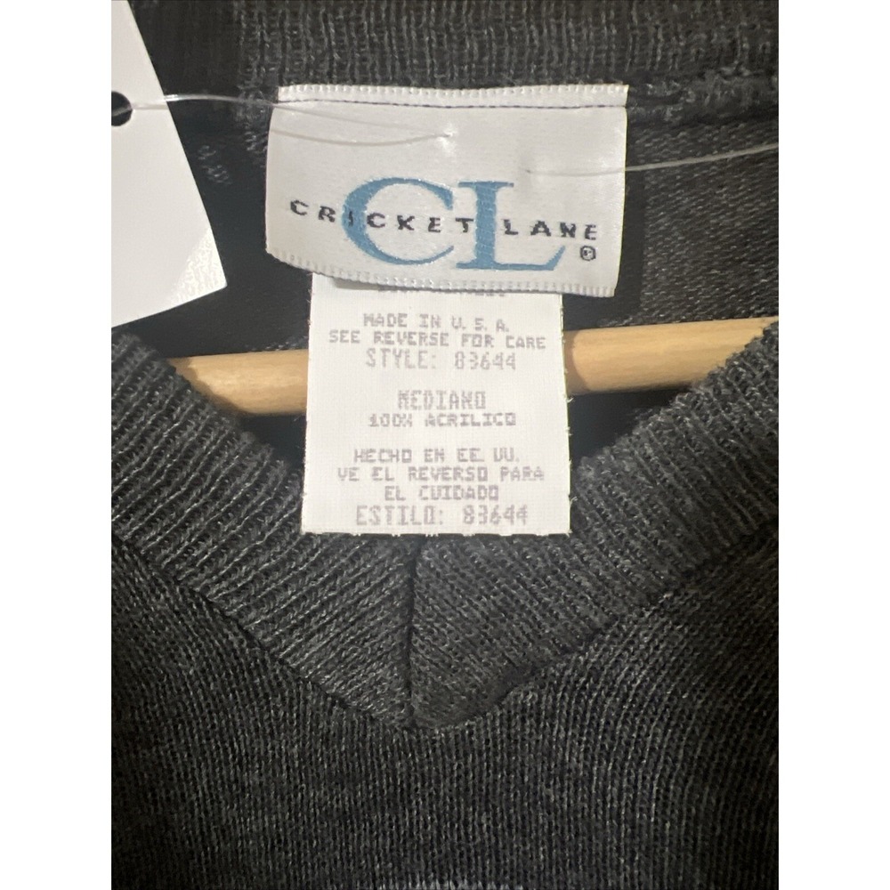 Cricket Lane Striped V-Neck Sweater Women's Medium Grey NWT Vintage Made in USA - Picture 3 of 8